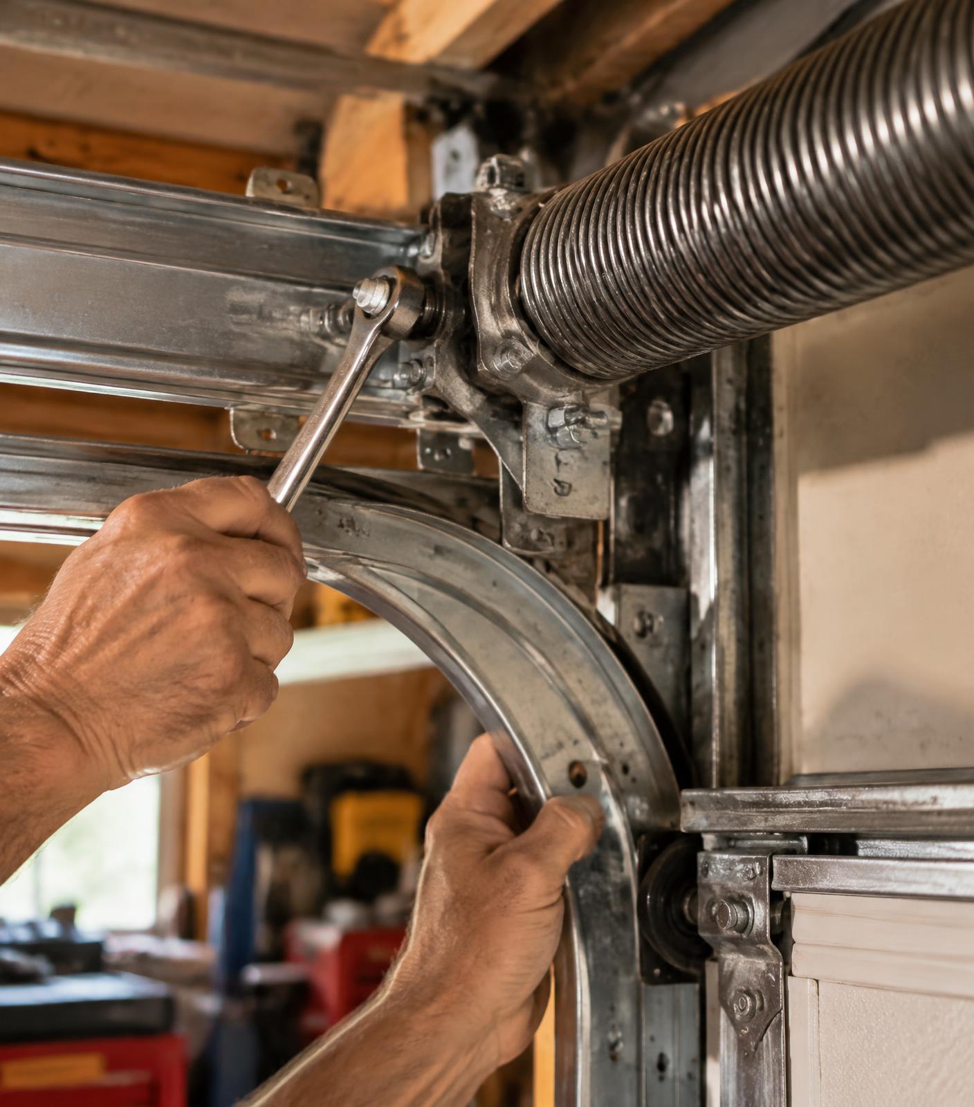 Door technician completing detailed installation work